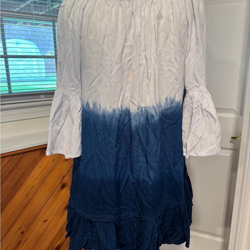 Bohemian Blue & White Cover Up Tunic Size Xs perfect for summer tassels on front - Picture 6 of 7